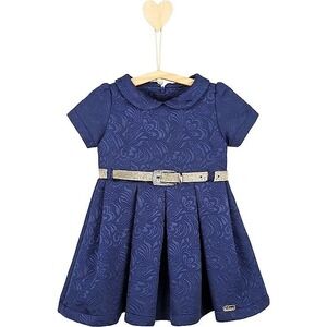 Lilax Little Girls Flocked Occasion Navy Blue Dress wh Shimmer Belt for 4 Years